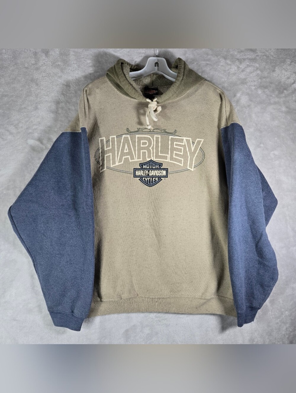 Harley Davidson Hoodie Fresno California  Mens Size XL Tan USA Made Vintage Y2K